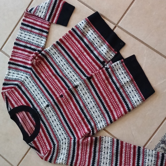 🔥🔥Talbots Fair Isle Nylon & Lambswool Cardigan sweater red Black M - Picture 3 of 11